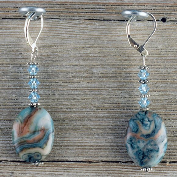 Blue Crazy Lace Agate & Crystal Necklace Set - Picture 2 of 4